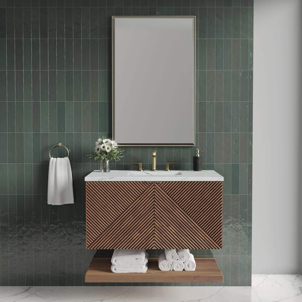 Marcello 36.0 in. W x 23.5 in. D x 37.2 in. H Bathroom Vanity in Chestnut with Ethereal Noctis Quartz Top price history on PriceWatchPro