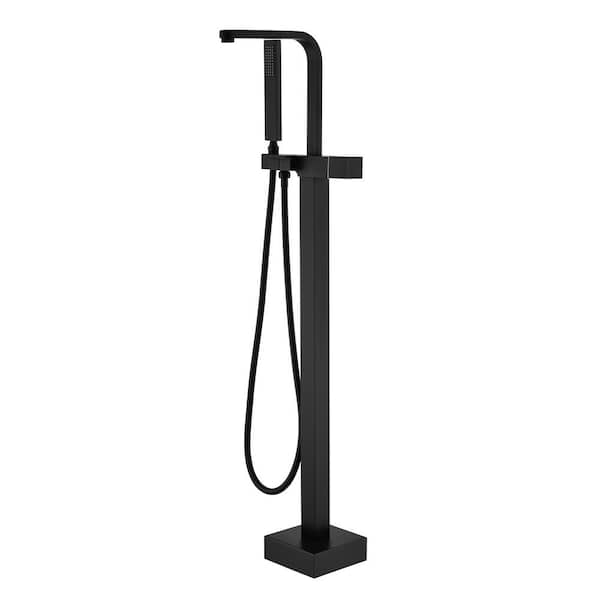 Unbranded Single-Handle Floor-Mount Roman Tub Faucet with Hand Shower in Matte Black