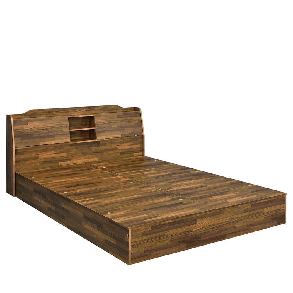 Hestia Midcentury Queen Bed with Upholstered Leather Headboard and Storage