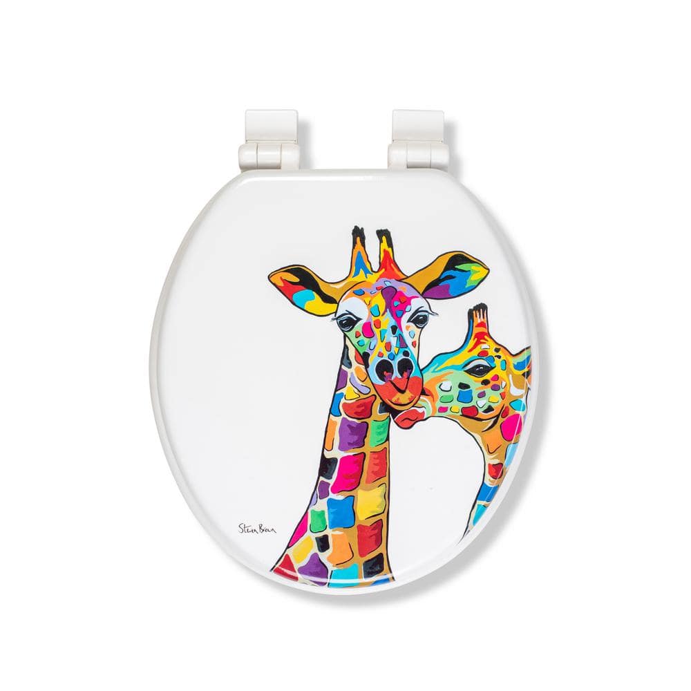 Colorful Giraffes Round Soft Close Molded Wood Toilet Seat