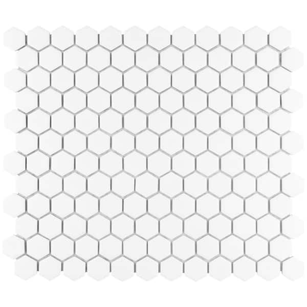 Merola Tile Hudson 1 in. Hex Matte White 11-7/8 in. x 13-1/4 in. Porcelain Mosaic Tile (11.2 sq. ft./Case)