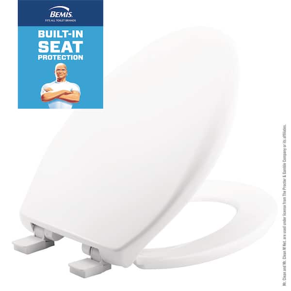 Affinity Mr. Clean Elongated Soft-Close Antimicrobial Easy-Clean Plastic Toilet Seat in White
