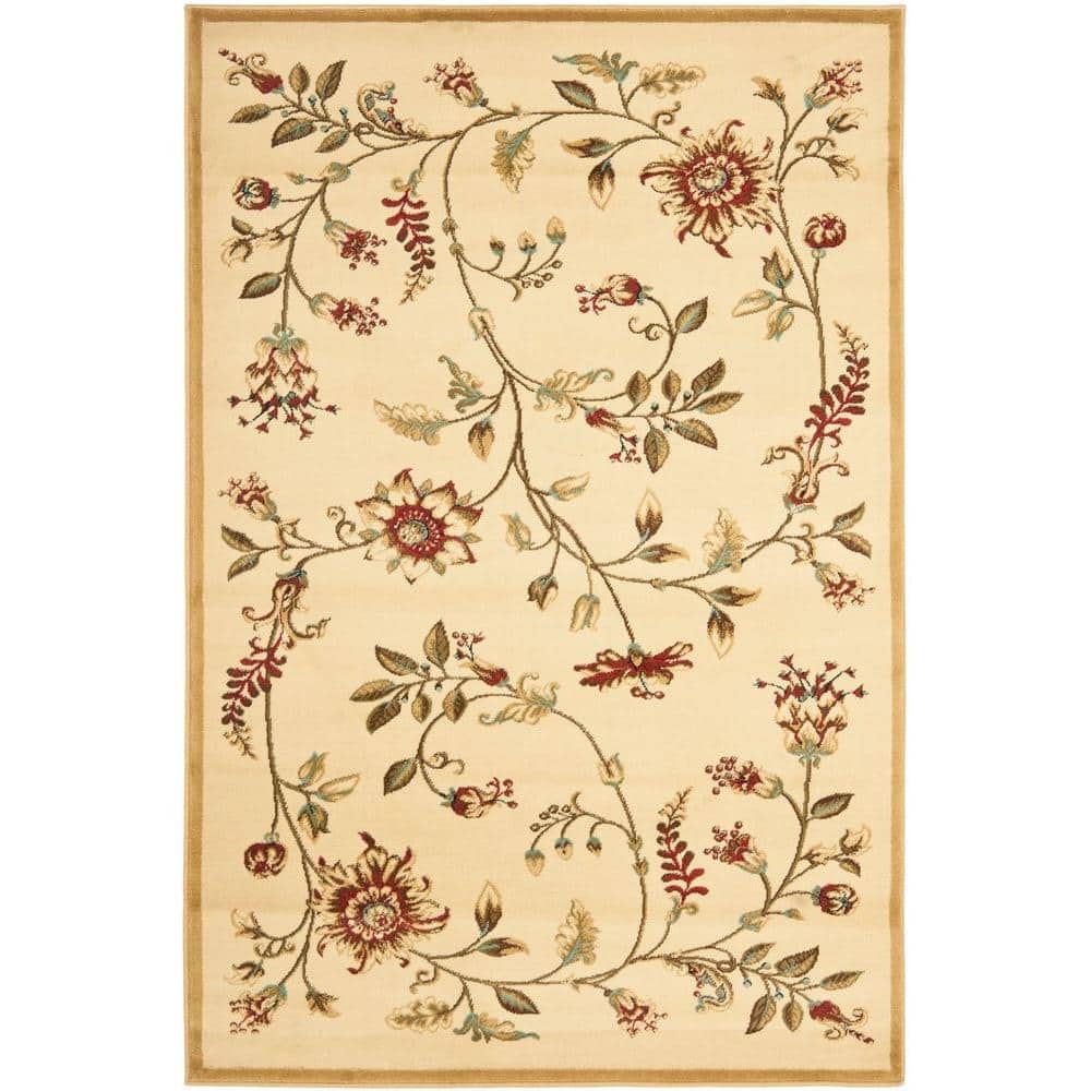 Ivory Floral Synthetic 4' x 6' Easy Care Area Rug