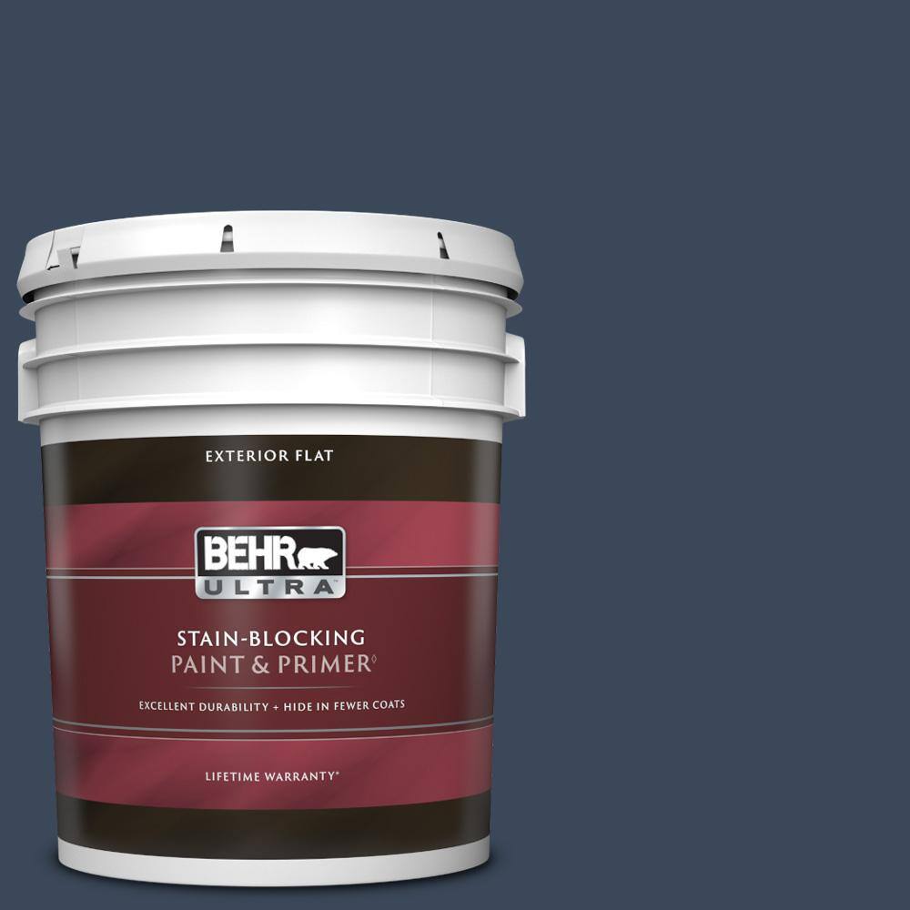 BEHR ULTRA 5 gal. M5007 Very Navy Flat Exterior Paint & Primer 485305
