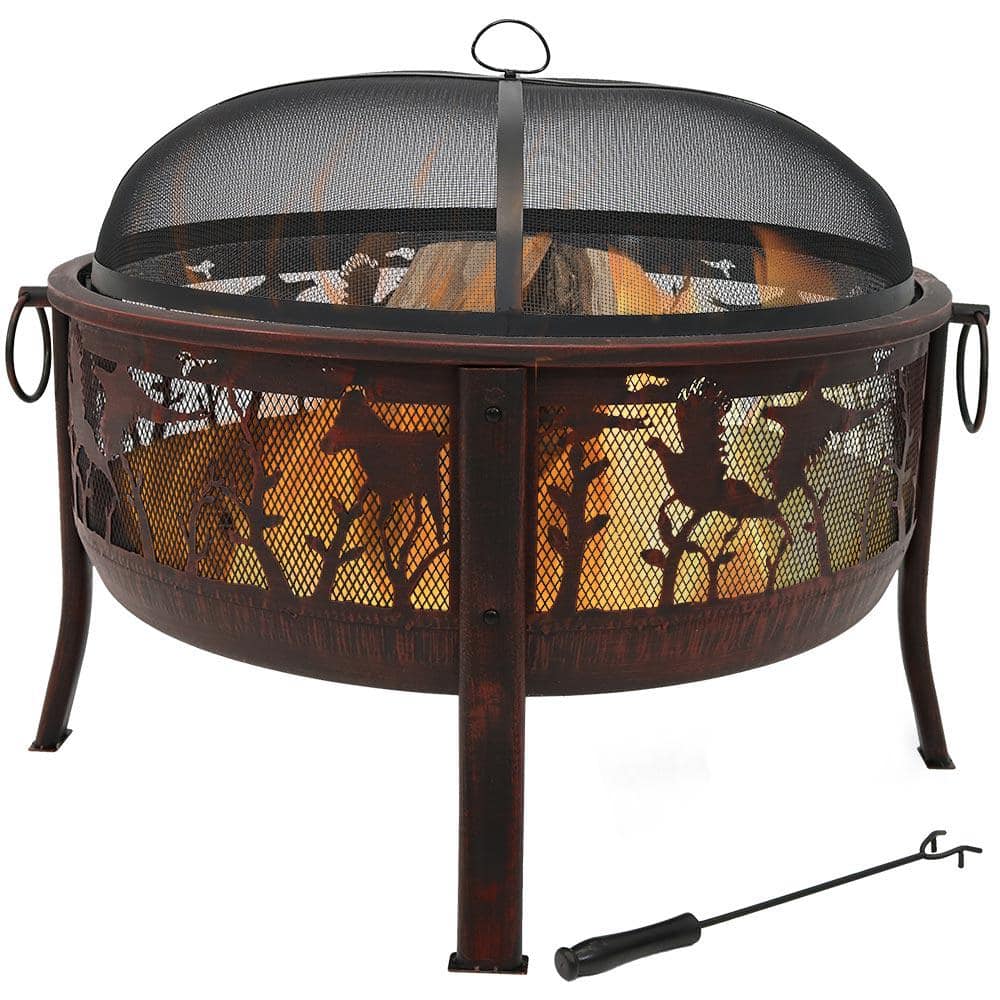 Large 40 Inch Round Patio Fireplace Sunnydaze Four Star Fire Pit Table Outdoor Wood Burning Fire Pit Portable Pit for Outside Use Durable Spark Screen 