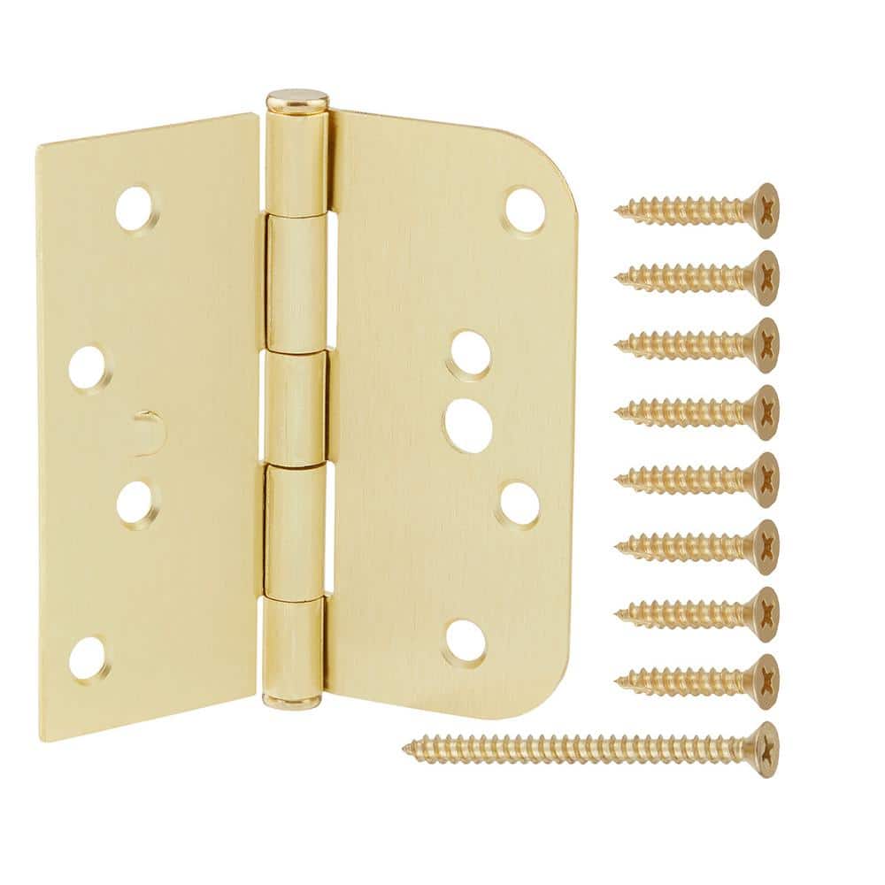 4 in. Square x 5/8 in. Radius Satin Brass Squeak-Free Door Hinge