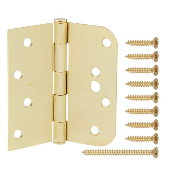 Everbilt 4 in. Square x 5/8 in. Radius Satin Brass Squeak-Free Door Hinge