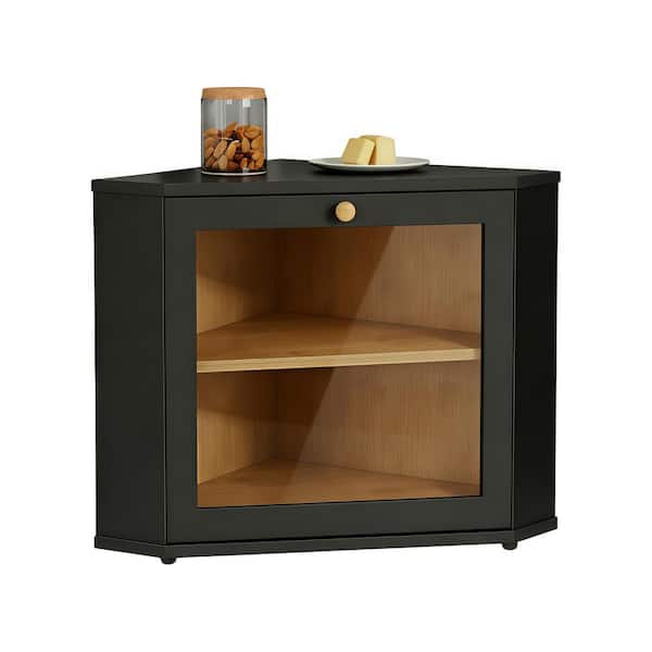 1-Piece 2 Layer Bread Boxes with Corner for Kitchen Countertop, Homemade Bread, Kitchen Counter and Pantry Shelf, Black