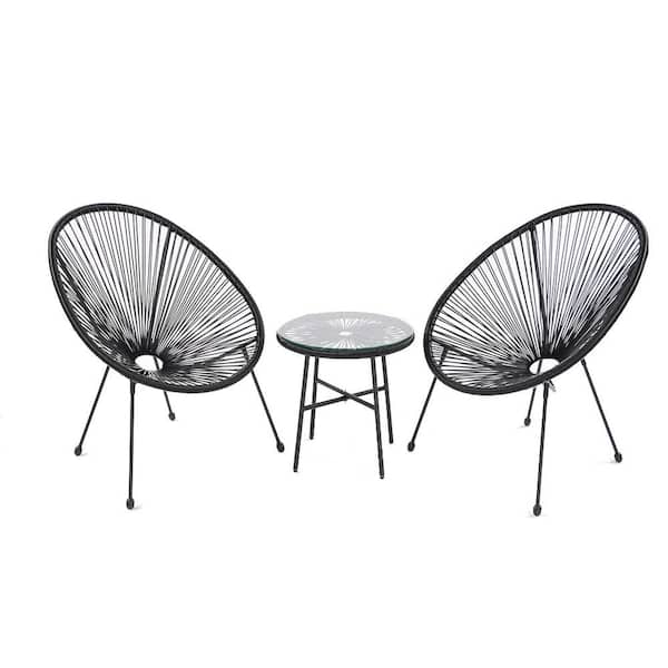 Sudzendf 3-Piece Metal Outdoor Patio Bistro Conversation Set with Side Table All-Weather Rattan Patio Conversation Chair Set