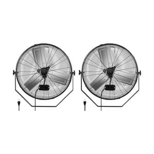24 in. 3 Speed Ventilation High Velocity Metal Wall Mount Fan in Black for Household Industrial Commercial, 2-Pack