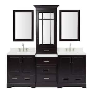 Stafford 85 in. W x 22 in. D x 89 in. H Double Bath Vanity in Espresso with Carrara Marble Tops and Mirrors