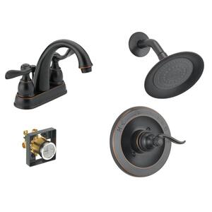 Windemere 4 in. Centerset 2-Handle Bathroom Faucet Bundle with Shower Trim and Rough-In in Oil Rubbed Bronze