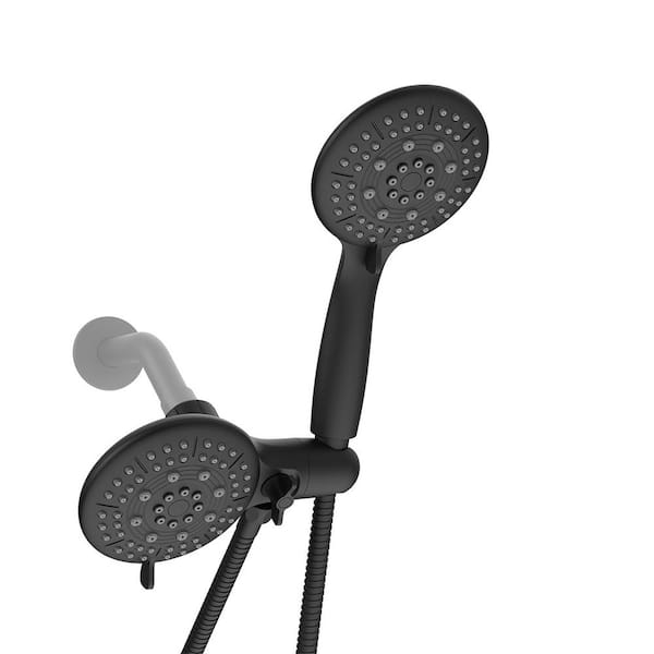Rain 6-Spray Patterns Handheld Shower Head Combo 4.7 in. Wall Mount Adjustable Dual Shower Heads 1.8 GPM in Black