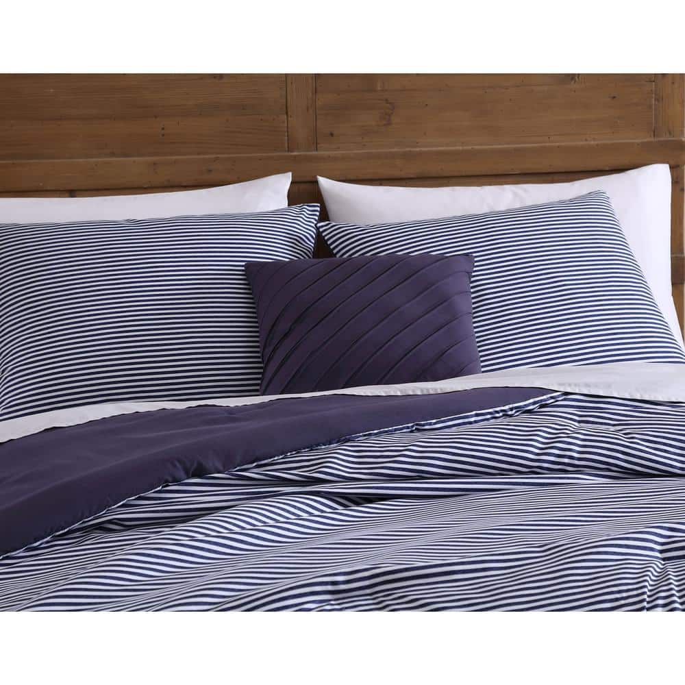 Rainey 3-Piece Enzyme Washed Striped Navy Twin Polyester Comforter Set