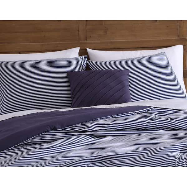 Unbranded Rainey 3-Piece Enzyme Washed Striped Navy Twin Polyester Comforter Set