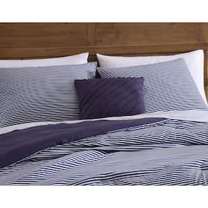 Rainey 4-Piece Navy Queen Striped Enzyme Washed Microfiber Comforter Set