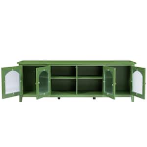 70.9 in. W x 17.7 in. D x 24 in. H Green TV Stand Linen Cabinet with 4 Glass Doors for Living Room