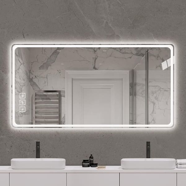 grossag 24 in. W x 32 in. H Rectangular Frameless Dimmable LED Anti-Fog Wall Mounted Bathroom Vanity Mirror in Silver