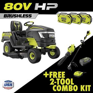80V HP Brushless 46 in. Battery Electric Cordless Riding Lawn Tractor with (3) 80V 10Ah Batteries and Charger