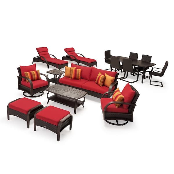 RST BRANDS Barcelo Estate 16-Piece Wicker Patio Conversation Set with Sunbrella Sunset Red Cushions
