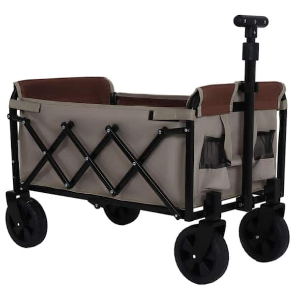 11.8 cu. ft. Beige Fabric Folding Garden Cart, Heavy Duty Camping Seat Wagon with All-Terrain Wheels and Side Zippers