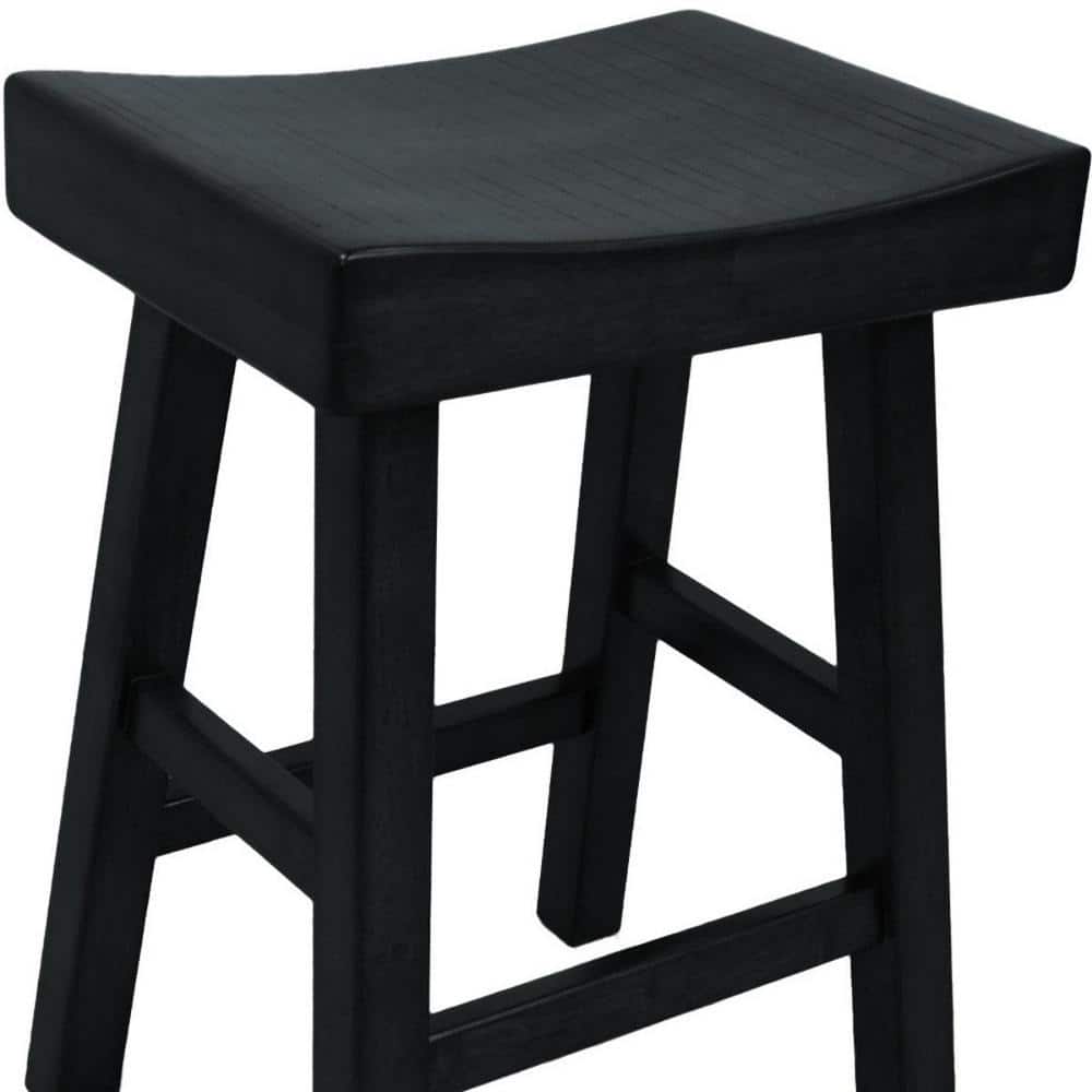 Antique Black Wood Saddle Style Backless Counter Stool 28"