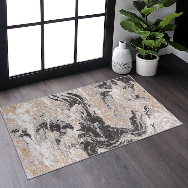 LOOM & LUXE Collection 2 ft. X 3 ft. Grey Abstract Non-Shedding Stylish and Stain Resistant Area Rug
