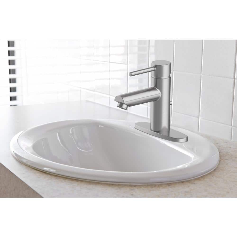 White Ceramic Oval Drop-In Sink with Pre-Drilled Holes