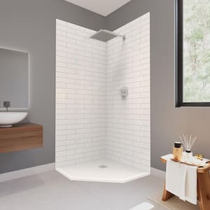 Corner Neo 37 in. L x 37 in. W x 84 in. H Solid Composite Stone Shower Kit with Subway Walls and White Shower Pan Base