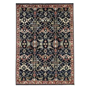 Navy / Red 8 ft. x 10 ft. Hand Knotted Wool Traditional Serapi Design Area Rug