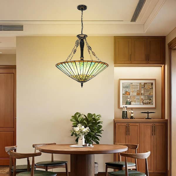 OUKANING 23.62 in. 5-Light Emerald Green Vintage Tiffany Shaded