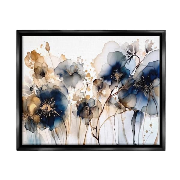 Stupell Industries Navy and Gold Abstraction by LSR Design Studio 1-Piece Black Floater Frame Nature Graphic Art Print 31 in. x 25 in.