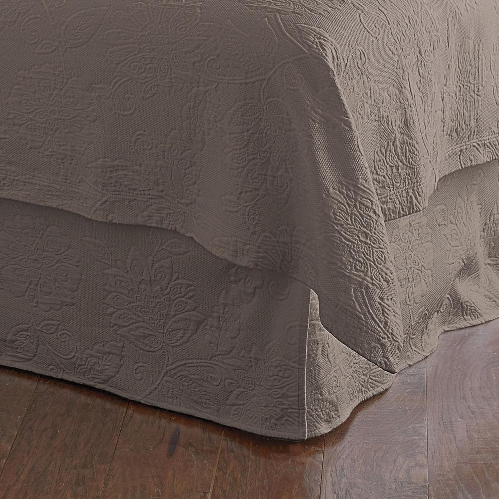 The Company Store Putnam Matelasse 14 in. Stone Cotton Twin Bed Skirt