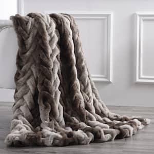 Braided Faux Fur Taupe Reversable Polyester Throw Blanket
