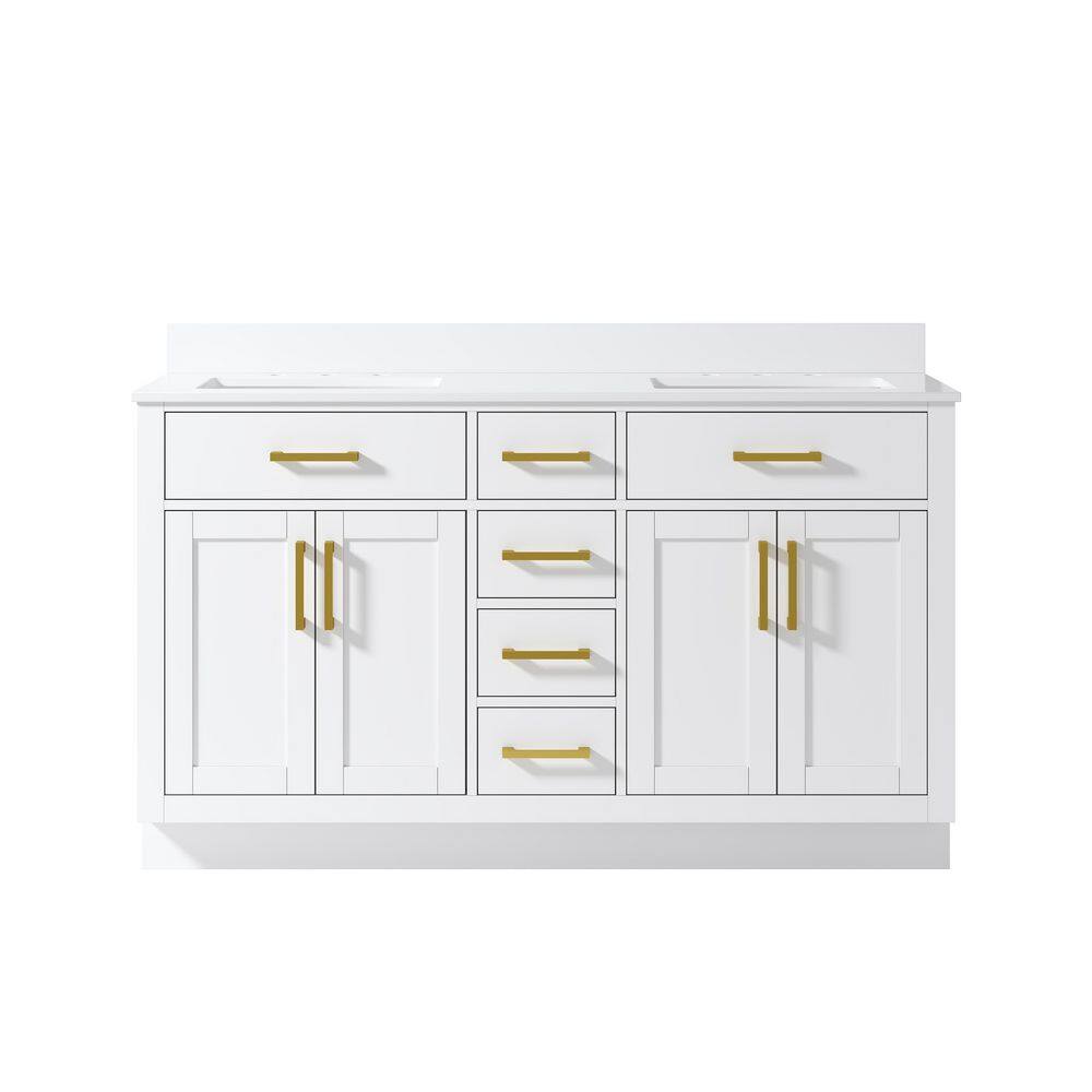 60 in. Double Sink Freestanding Solid Wood Bath Vanity in White with White Quartz Top, Soft-Close, Full Assembled price history on PriceWatchPro
