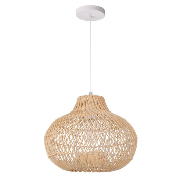 60-Watt 1-Light Natural Handwoven Rattan Pendant Light with Spherical Shade, No Bulbs Included, 14 in.