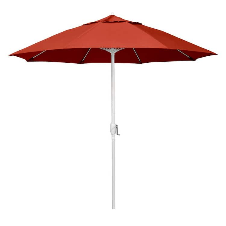 California Umbrella 9 ft. Matted White Aluminum Market Patio Umbrella Fiberglass Ribs and Auto Tilt in Red Pacifica Premium