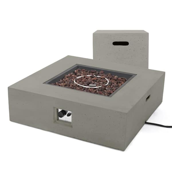 Noble House Zachary 40 in. x 12.5 in. Square MGO Propane Fire Pit in Light Grey with Tank Holder