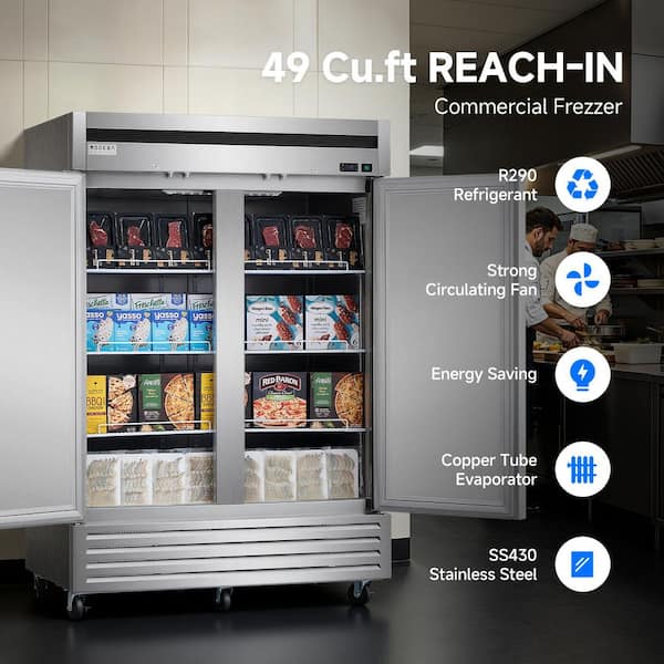 54 in. 42 cu. ft. Reach-in Freezer -10°F-10°F ManualDefrost Commercial Upright Freezer for Restaurant in Stainless Steel