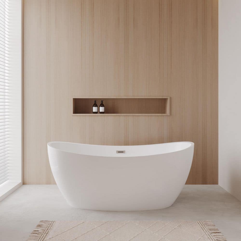 Dorrit 66 in. L x 32 in. W Soaking Bathtub with Center Drain in White/Brushed Nickel Trim price history on PriceWatchPro