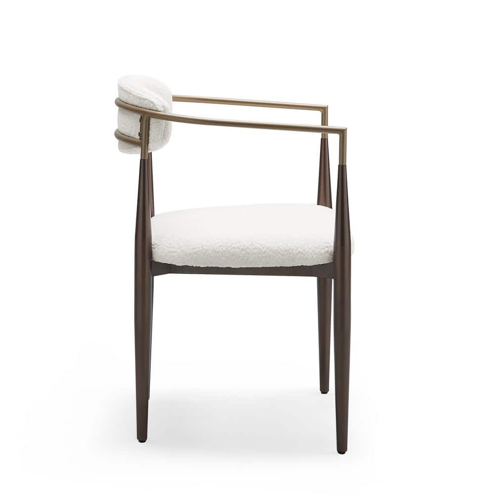 White Boucle Upholstered Arm Chair with Gold Metal Frame