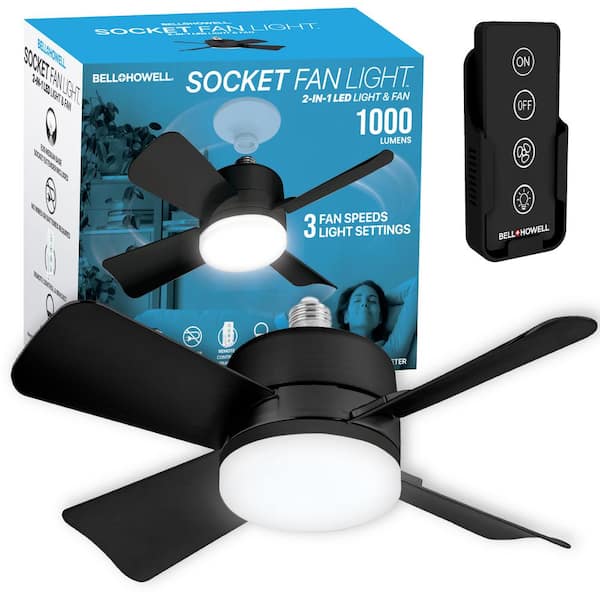 Bell + Howell 15.7 in. Indoor Matte Black LED Socket Ceiling Fan with Remote