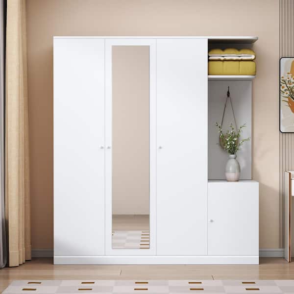 FUFU&GAGA White 3-Door Armoires Wardrobe with Hanging Rod FUFU&GAGA White 3-Door Armoires Wardrobe with Hanging Rod