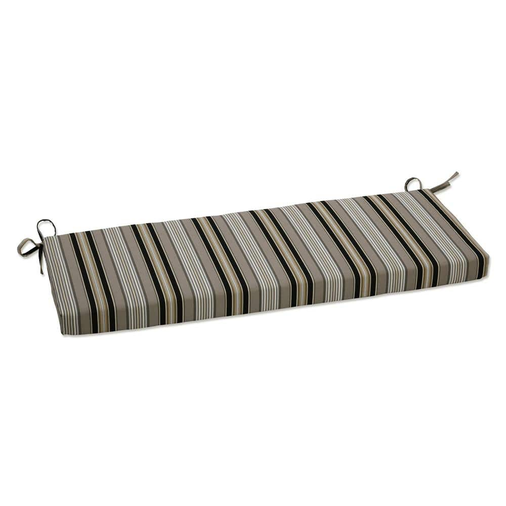 Pillow Perfect Striped Rectangular Outdoor Bench Cushion in Black ...