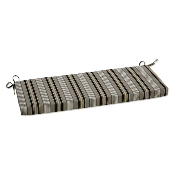 Pillow Perfect Striped Rectangular Outdoor Bench Cushion in Black