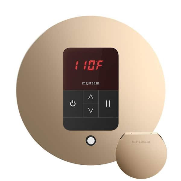 Basic Butler Steam Shower Control Package with Round iTempo Control and Steamhead in Polished Gold