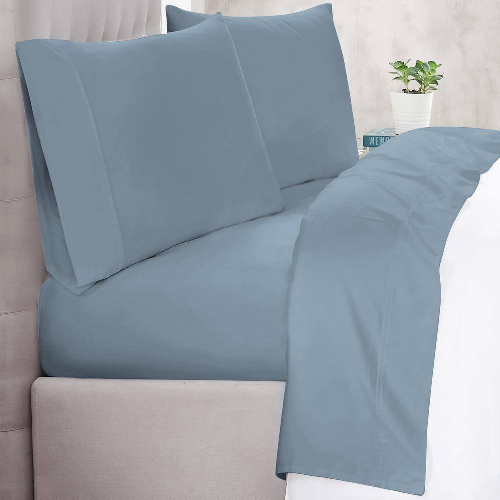 Blue Cotton Sateen Standard Pillowcase Set of 2