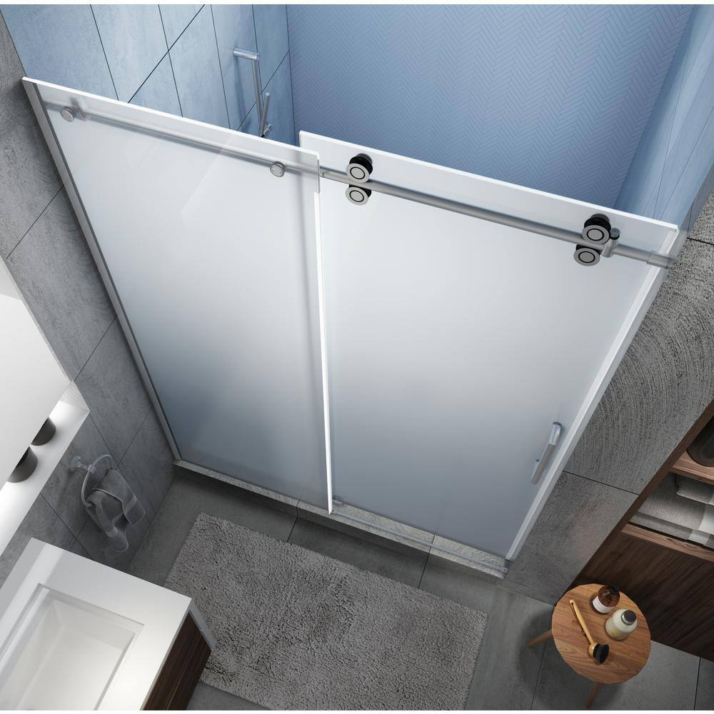 Langham XL 48-52" Stainless Steel Frameless Sliding Shower Door with Frosted Glass