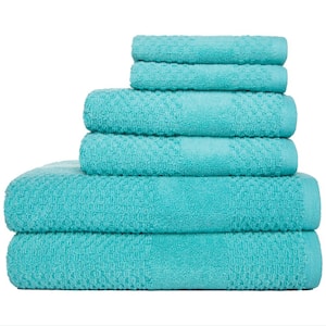 6-Piece Navy/White Luxury Quick Dry 100% Cotton Bath Towel Set ...