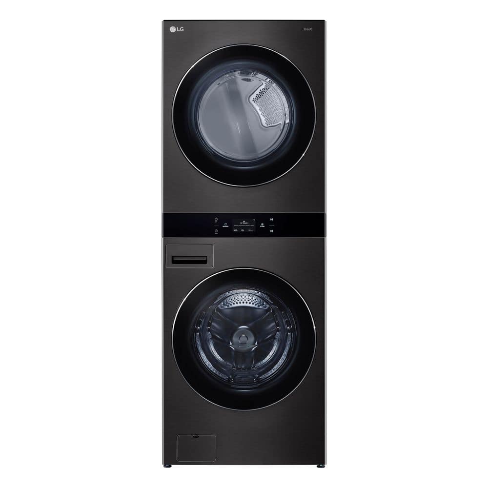 LG WashTower Stacked SMART Laundry Center 5.0 Cu.Ft. Front Load Washer & 7.4 Cu.Ft. Electric Dryer in Black Steel w/ Steam